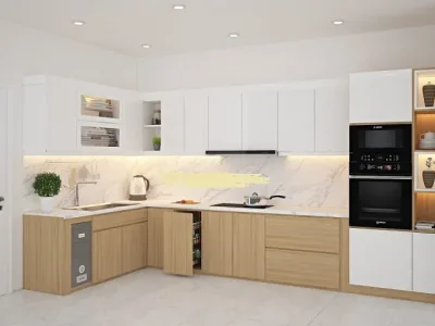 Tủ bếp MDF phủ Melamine: Thiết kế ấn tượng