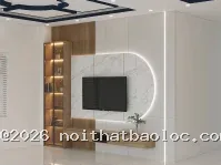 Vách kệ tivi phòng khách và vách ngăn phòng thờ - Ảnh 2