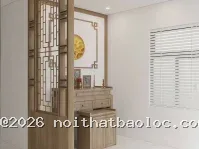 Vách kệ tivi phòng khách và vách ngăn phòng thờ - Ảnh 7