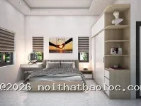 Mẫu phòng ngủ 2025 giá 40 triệu gỗ mdf, có giường, vách đầu giường, tủ áo, bàn trang điểm