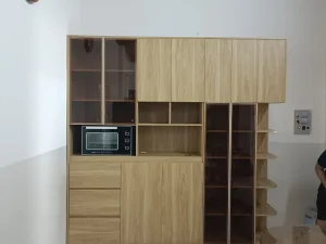 Tủ gỗ đa năng phối cánh kính, tủ đồ khô, tủ trang trí, tủ phòng bếp