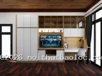 Tủ đa năng phòng ngủ có tủ quần áo + tủ tivi + trưng bày + bàn học + Giường rộng 3 mét