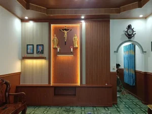 Vách tủ tivi kết hợp bàn thờ Chúa