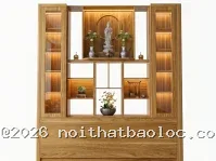 Mẫu Vách Ngăn Phòng Khách Kèm Bàn Thờ, Tủ Cánh Kính Đẹp