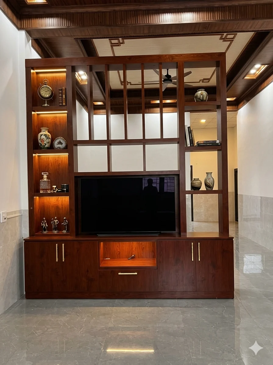Tủ kệ tivi kết hợp bàn thờ chúa & vách ngăn phòng khách hiện đại - Ảnh 6